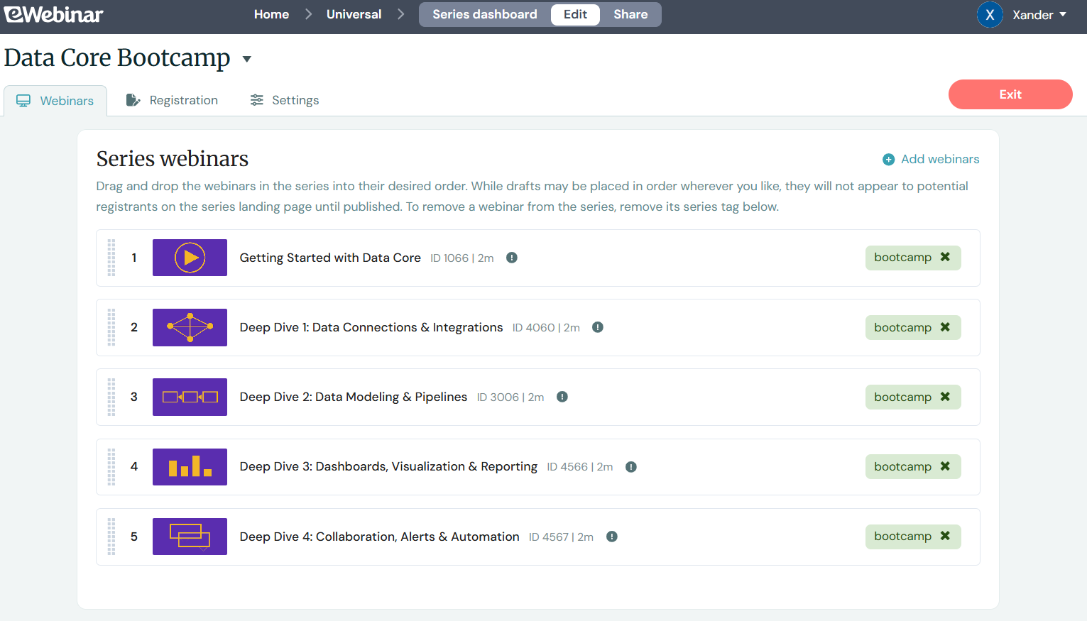 Screenshot 1 for How do I create a webinar series and manage the webinars in it?